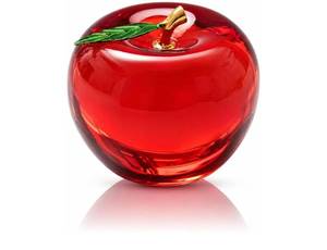 lot 38086 image: Crystal Apple Figurine �� Glass Apple Paperweight with Gold Stem & Leaf, Elegant Home Office Desk Decor, Perfect Teacher Appreciation Gift (Red, 3.2 in) - Retail $23