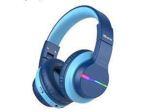 lot 38093 image: Kids Bluetooth Headphones,Colorful LED Lights Kids Headphones Wireless,7485dBA Safe Volume,85H Playtime,Fast Charging,Bluetooth 5.2,Over Ear,Built-in Mic for iPadTabletAirplane,Blue - Retail $22
