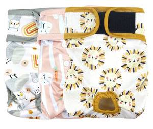 lot 38096 image: Washable Female Dog Diapers (3 Pack) - Doggie Reusable Small Medium Large Dog Diapers for Doggy Puppy Female in Period - Highly Absorbent Dog Heat Panties (Medium,Rabbit, Owl, Lion) - Retail $13