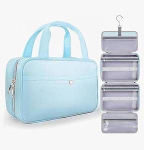 lot 38097 image: Travel Hanging Toiletry Bag for Women - Waterproof Cosmetic Organizer with Clear Window, Lightweight Bathroom Bags for Essentials, Makeup, Shampoo, Toiletries Blue, Medium - Retail $13