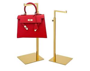 lot 38118 image: Gold Purse Display Stand, 2 Pack Handbag Display Stand Adjustable Height Stainless Steel Stability Non-slip Base,22lbs Large Bags Display Rack Luxury Purse Holder for Table Retail Closet - Retail $33