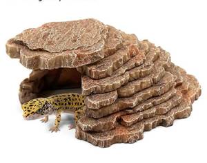 lot 38119 image: Gecko Hide Shale Scape Step Ledge, Reptile Cave Hideout Tank Accessories Decorations, Great for Reptiles, Amphibians, Leopard Gecko, Lizard, Frogs, Turtle (Small-7.3  4.4  3) - Retail $14