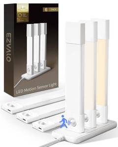 lot 38122 image: 6 Pack Led Under Cabinet Lighting Wireless with Charging Station, 7����Rechargeable Motion Sensor Light Indoor, 3 Color Dimmable Motion Activated Cabinet Lights for Kitchen Bookshelf, Stair - Retail $36