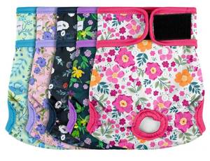 lot 38127 image: 5 Pack Reusable Diapers for Doggie, Highly Absorbent Dog Diapers Female for Pet with Incontinence or Frequent Urination, X-Large Dog Diapers Female, Flowers - Retail $29