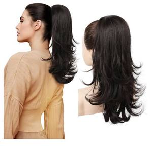 lot 38129 image: Ponytail Extension for Women,18 Inch Layered Wavy Pony Tail Hair Extensions, Natural Drawstring Ponytail Synthetic Hairpiece for Daily Wear (Black Brown) - Retail $19