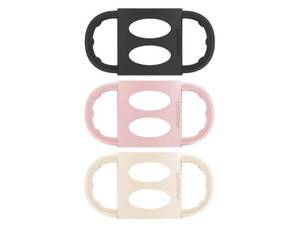 lot 38140 image: Dr. Browns Narrow Baby Bottle Handles, 100% Silicone, Easy Grip Removable Handles for Bottle to Sippy Cup Transition, BlackEcruPink, 3-Pack, 4m - Retail $9