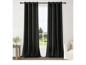 lot 38165 image: Semi Sheer Linen Black Curtains 90 Inches Long 2 Panels for Living Room Dining Room Plaid Patterned Light Filtering Voile Grommet Window Treatments Drapes Privacy Assured,52X90 - Retail $30