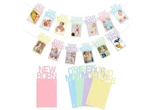 lot 38173 image: Pastel 1st Birthday Photo Banner for Baby from Newborn to 12 Months Macaron One Year Photo Banner with Frame First Birthday Party Decorations for Girl Monthly Milestones Garland - Retail $13