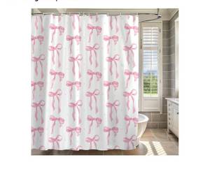lot 38175 image: Cute Shower Curtain, Bow Pattern Waterproof Fabric Shower Curtain for Bathroom Decor, Aesthetic Modern Shower Curtains Sets with Hooks for Women Girls 72x72 Inches (Pink) - Retail $13
