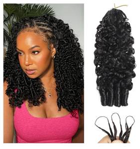 lot 38186 image: Beauty Queen Burmese Curly Human Crochet Hair 18inch 120g Knotless Pre-Separated Feather Crochet Real Human Hair 3C4A Lightweight Reusable Remy Hair Extensions for Women Natural Black Color - Retail $89