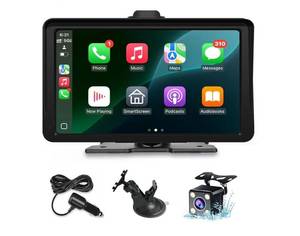 lot 38193 image: Apple Carplay Screen for Car, 7 HD Portable Wireless Apple Carplay & Android Auto Touchscreen, with 1080P Backup Camera, Car Play Screen Tablet, GPS NavigationMirror LinkBluetoothFMVoice Control - Retail $50