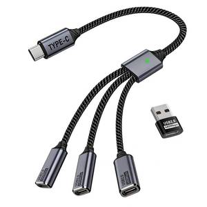 lot 38200 image: USB C Splitter 1 in 3 USB-C Out, USB Type C Splitter, USBC Male to Multi Type C Female Port Power Charging and Data Transfer Cable for Laptop Mac Flash Drive Keyboard Mouse - Retail $8