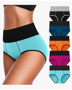 lot 38206 image: High Waisted Underwear for Women Tummy Control Cotton Plus Size Full Coverage Packs Ladies Panties Briefs - Retail $8