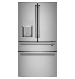 lot 1 image: Cafe 27.8 cu. ft. Smart 4- Door French Door Refrigerator with Convertible Middle Drawer in Stainless Steel, Autofill Dispense - Retail $4,599