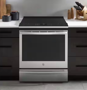 lot 2 image: GE Profile 30 in. 5 Burner Element Smart Slide-In Electric Range in Fingerprint Resistant Stainless w Convection, Air Fry  - Retail $2,499