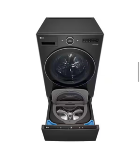lot 3 image: 5.0 cu. ft. Mega Capacity Smart Front Load Electric All-in-One Washer Dryer Combo with TurboWash360 WiFi in Black Steel with 27 in. W 1 cu. ft. Pedestal Front Load Washer Slim DD Motor in Black Steel - Retail $4,148