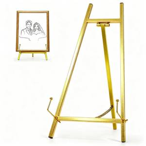 lot 1595 image: BeeCoAoo 16.5 Metal Easel Stand for Sign Elegant Table Top Easel for Display, Heavy Duty (Gold)
