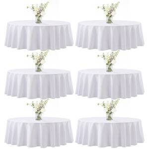 lot 1606 image: joybest 6 Pack Round Tablecloths - 60 Inches in Diameter White Table Cloth Fit 20 to 42 Inches Tables, Washable Polyester Fabric Table Cover for Dining, Buffet Party, Wedding
