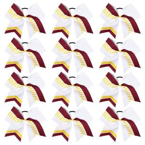 lot 1607 image: DEEKA 12 PCS Softball Cheer Bows 8 Softball Thread Large Cheer Hair Bows Ponytail Holder Handmade for Teen Girls Sports Cheerleader -WhiteMaroonYellow