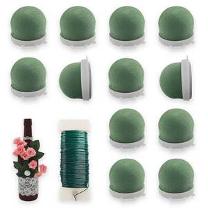 lot 1630 image: 12 Pcs Mini Floral Foam Holder Floral Foam Round with 1 Roll Green Floral Wire Floral Foam Blocks for Table Wedding Wine Bottle Hat D�cor