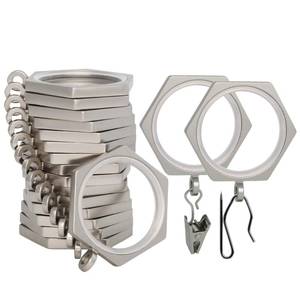 lot 1640 image: BlastHome Luxury Curtain Rings - Premium Metal with Quiet, Smooth, Removable Nylon Inserts - Pinhooks and Clips Included - 1 12 Inside Diameter - 18 Pack for Two Curtain - Brushed Nickel