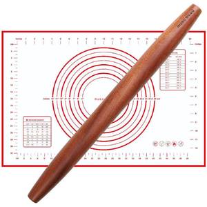lot 1650 image: Muso Wood French Rolling Pin and Silicone Baking Mat Set, Sapele Wooden Rolling Pin 15.75 Inch and Tapered Roller for Fondant, Pie Crust, Cookie, Pastry