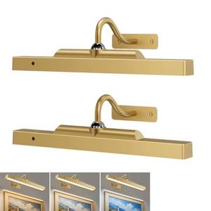 lot 1651 image: Craftersmark Wireless Picture Lights 12, 2 Pack 4400mAh Battery Poerered Cordless Wall Lights, 350LM Dimmable Remote Timer for Painting Artwork Living Room (Antique Gold)