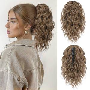 lot 1653 image: Flufymooz Ponytail Extension, 12 Short Claw Ponytail Extension Wavy Curly Jaw Clip in Pony Tail Hairpiece Natural Synthetic Hairpiece for Women (Brown Ash Blonde)
