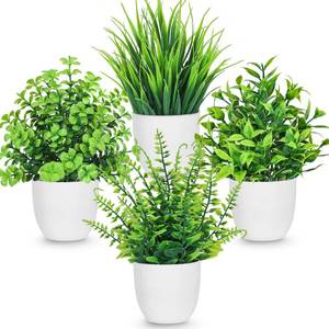 lot 1659 image: Der Rose 4 Pack Fake Plants Small Artificial Plants in Pots Faux Plants Indoor for Home Kitchen Table Bathroom Decor Accessories