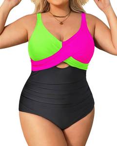 lot 1666 image: Daci Green Pink Black Plus Size One Piece Swimsuits - Tummy Control Bathing Suit for Women Cutout Swimwear 16W