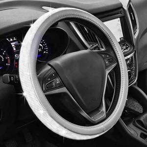 lot 1669 image: New DiamondLeather Steering Wheel Cover,Bling Crystal Rhinestones Steering Wheel Cover Universal Fit 15 Car Wheel Protector for Women Girls (Grey)