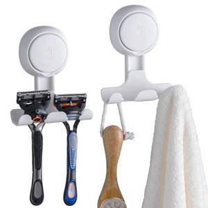 lot 1672 image: TAILI Suction Cup Razor Holder in Shower 2 Pack, Towel, Loofah, Shaver Holder for Bathroom Wall, Powerful Suction Cup Shower Hooks, Easy to Install and Reuse, White