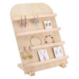 lot 1678 image: PH PandaHall 4-Tier Wooden Jewelry Display Stand Earring Card Displays Tower Bracelets Stands Rack Craft Fairs Showcase Holder with Slots for Selling Retail Jewelry Showing Exhibition Storage