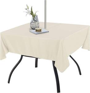 lot 1679 image: Fitable Square Table Cover Outdoor and Indoor Tablecloth - Washable Waterproof Wrinkle Free Table Cloth with Zipper and Umbrella hole Beige 54 x 54 inch