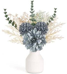 lot 1701 image: Mkono Small Artificial Flowers in Ceramic Vase 12.5 Centerpieces Coffee Table Decor, Silk Flower Arrangements for Home Decor Indoor