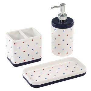 lot 1713 image: Avanti Linens Vanity Accessory Set, Durable Resin with Star Pattern &amp Coordinating Border Detail, Decorative Lotion Pump, Vanity Tray, &amp Covered Jar (Stars)
