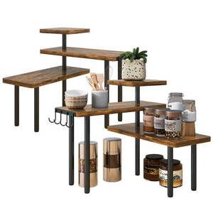 lot 1720 image: IBUYKE Kitchen Countertop Organizer,Set of 2,3-Tier Wooden Spice Racks,Bathroom Counter Organizer,Rotating Adjustable,Corner Shelf for Kitchen,Coffee Bar, Cabinet, Desk,Rustic Brown,TLJ023H-2