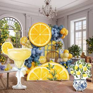 lot 1726 image: BrightRow 4 Pcs Large Mediterranean Lemon Party Decoration, Amalfi Coast Cardboard Cutouts, Capri Baby Shower Decor for Summer Garden Lawn Yard Sign Bridal Shower Wedding Birthday Decor Photo Prop