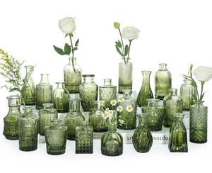 lot 1729 image: SUPMIND Bud Vase Set of 24, Green Bud Vases in Bulk, Small Flower Vases for Centerpieces, Mini Vintage Vase for Rustic Wedding, Home,Table Decoration