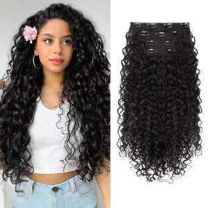 lot 1787 image: Clip in Hair Extensions, FLUFYMOOZ 4PC 100�� Pure Protein Silk Hair Extensions Long Soft Natural Hairpiece 20 Inch Curly Hair Extension for Women (Black Brown)