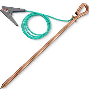 lot 1789 image: Grounding rod for earthing,Grounding Wire with Crocodile Clip for electric fences,generator,antennas (17.4 inch Ground Rod  6.2ft Crocodile Clip Wire)