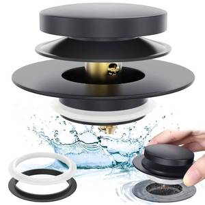 lot 1799 image: Matte Black Universal Tip Toe Tub Stopper Replacement, Pop Up Bathtub Drain Stoppers, Bathroom Bath Tub Drains Plug, Replaces Lift and Turn, Tip-Toe and Trip Lever drains for Tub, Easy Install