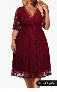 lot 1852 image: Womens Plus Size Wedding Guest Cocktail Party Semi Formal Lace Wrap V Neck Knee Length Dress 22W