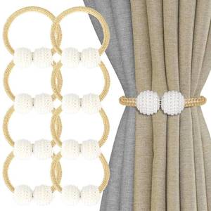 lot 1856 image: 8 Pack Magnetic Curtain Tiebacks with Pearls,Elegant Window Treatment Holdbacks for Heavy Outdoor Drapes (Gold)