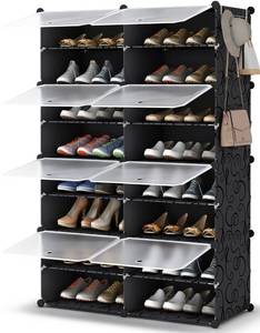 lot 1861 image: HOMIDEC Shoe Rack, 8 Tier Shoe Storage Cabinet 32 Pair Plastic Shoe Shelves Organizer for Closet Hallway Bedroom Entryway