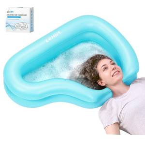 lot 1865 image: Inflatable Portable Shampoo Bowl, Hair Washing Bowl with Drain Hose &amp Neck Support, PVC Inflatable Shampoo Bowl(Blue, Large)