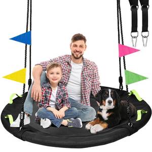 lot 1867 image: HeyZoo 48 inch Tree Swing, Larger Saucer Flying Swing for Whole Family, 900lbs Weight Capacity, with Adjustable Hanging Straps, Black