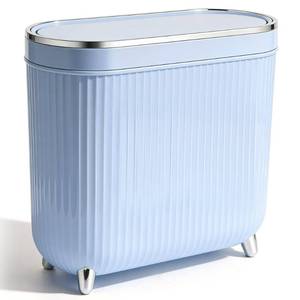 lot 1880 image: Supteron Bathroom Trash Can with Lid 3.1 Gallon Narrow Trash Can Small Plastic Trash Bin 12 Liter Rectangular Plastic Garbage Can with Press Type Lid
