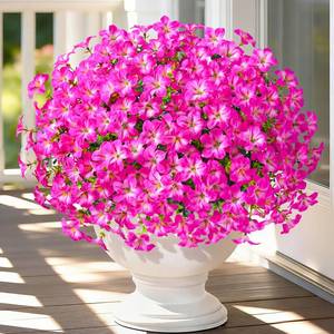lot 1886 image: MARTINE MALL 12 Bundles Look Real Artificial Flowers for Outdoors, Realistic Fake Outdoor Flowers, UV Resistant Silk Petunia Flowers, Rose Red