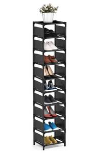 lot 1892 image: isightguard 10 Tier Tall Shoe Rack, Narrow Shoe Organizer for Closet & Entryway, Space Saving Vertical Shoe Storage for Small Spaces, Metal Shoe Shelf for Boots, Sneakers, Heels & Sandals, Black